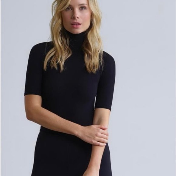 Commando Ballet Body Turtleneck Bodysuit Black Short Sleeves Snap Thong - Picture 3 of 13